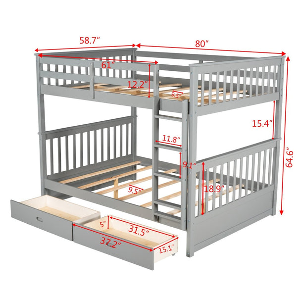 English Elm Full-over-full Bunk Bed with Dual Storage Drawers Solid Pine Kids Shared Bedroom Gray LT000365AAE-1