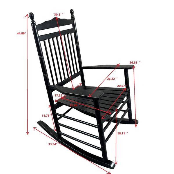 English Elm Balcony Hardwood Rocking Chair Slatted Back Matte Black Finish Porch Outdoor Seating W49540380