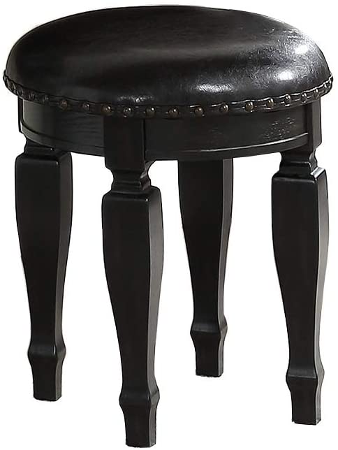 English Elm Bedroom Classic Vanity Set with Carved Mirror, Cushioned Stool & Drawers — Vintage Charm, Elegant Storage Black 27 L x 59.5 W x 19 H HS00F4009-ID-AHD