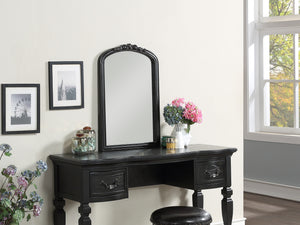 English Elm Bedroom Classic Vanity Set with Carved Mirror, Cushioned Stool & Drawers — Vintage Charm, Elegant Storage Black 27 L x 59.5 W x 19 H HS00F4009-ID-AHD