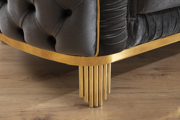 English Elm VANESSA Glam 3PC Living Room Set in Gray Velvet with Gold-Plated Legs, Tufted Waterfall Design B009S01336