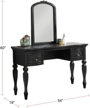 English Elm Bedroom Classic Vanity Set with Carved Mirror, Cushioned Stool & Drawers — Vintage Charm, Elegant Storage Black 27 L x 59.5 W x 19 H HS00F4009-ID-AHD