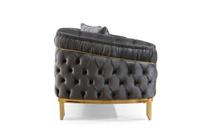 English Elm Vanessa Glam Velvet Button-Tufted Sofa in Grey with Gold Waterfall Legs, Coil Springs & Pillows G150109202