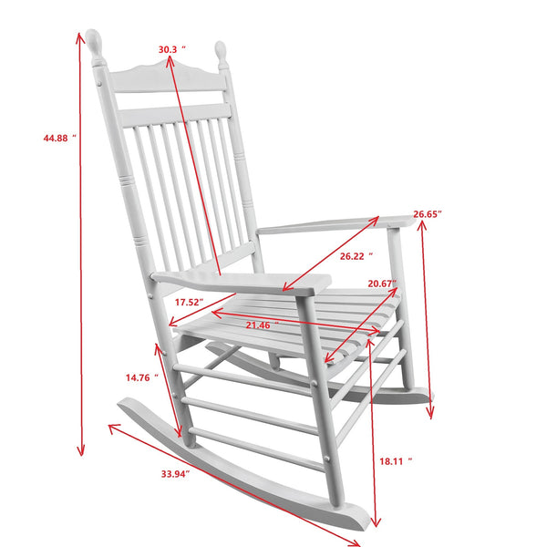 English Elm BALCONY Solid Wood Adult Rocking Chair White — Wide Seat & Armrests, Sturdy Slatted Back, 280lb Capacity W49540379