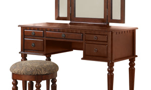 English Elm Bedroom Vanity Set Vintage Hollywood Champagne Finish Foldable Mirror Stool Drawer Storage Glamour HS00F4071-ID-AHD