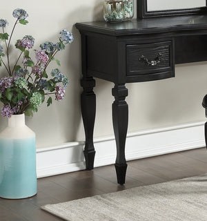 English Elm Bedroom Classic Vanity Set with Carved Mirror, Cushioned Stool & Drawers — Vintage Charm, Elegant Storage Black 27 L x 59.5 W x 19 H HS00F4009-ID-AHD