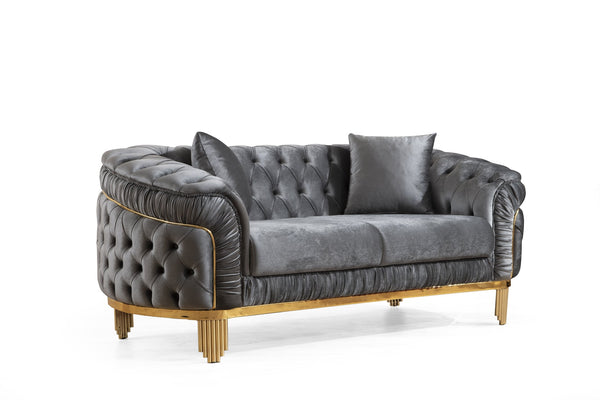 English Elm VANESSA Glam 3PC Living Room Set in Gray Velvet with Gold-Plated Legs, Tufted Waterfall Design B009S01336
