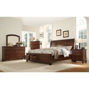 English Elm Queen Dark Walnut Baltimore Storage Platform Bed with Sleigh Headboard, Slatted Base, 4 Drawers 808857833198