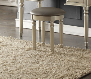 English Elm Bedroom Vanity Set with Foldable Mirror and Stool, Champagne Finish, Classic Hollywood Glam Design, Storage Drawer Silver 48 L x 24 W x 18 H HS00F4079-ID-AHD