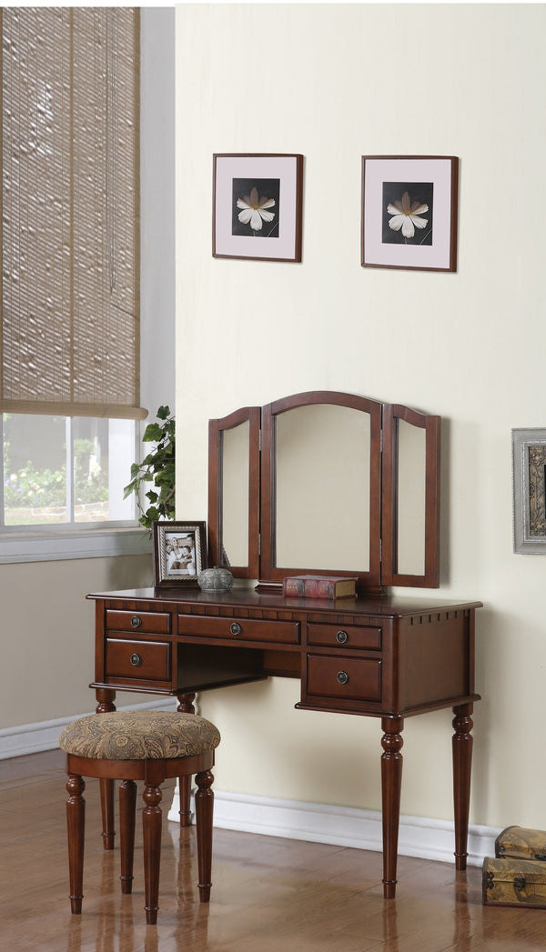 English Elm Bedroom Vanity Set Vintage Hollywood Champagne Finish Foldable Mirror Stool Drawer Storage Glamour HS00F4071-ID-AHD