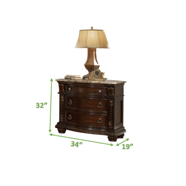 English Elm Traditional Roma 5-Piece King Bedroom Set in Dark Walnut — Button-Tufted Headboard, Marble Top Nightstand, 11-Drawer Dresser with Beveled Mirror B009S01257