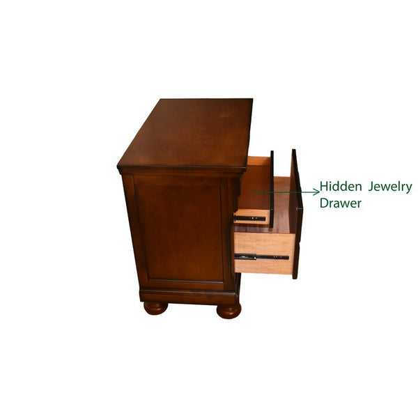 English Elm Baltimore Transitional Dark Walnut 5-Pc Storage Bedroom Set with Cedar-Lined Drawers & Mirror 808857786807