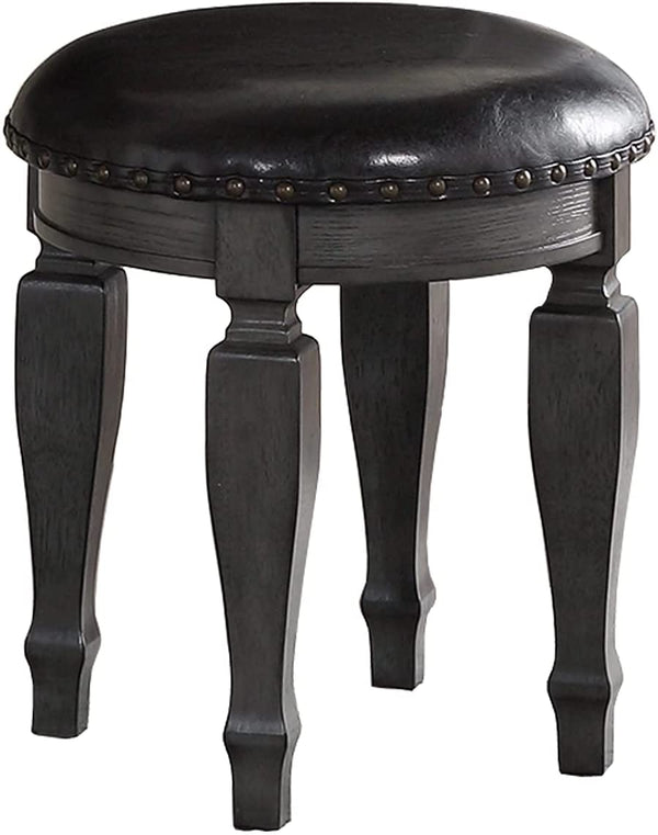 English Elm Bedroom Classic Vanity Set with Carved Mirror, Cushioned Stool & Drawers — Vintage Charm, Elegant Storage Grey 27 L x 59.5 W x 19 H HS00F4005-ID-AHD