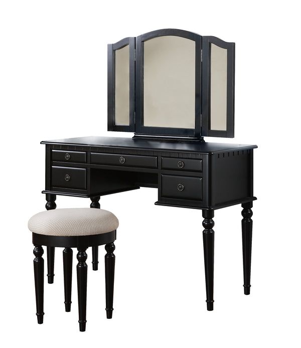 English Elm Bedroom Vanity Set with Foldable Mirror and Stool, Champagne Finish, Classic Hollywood Glam Design, Storage Drawer Black 48 L x 24 W x 18 H HS00F4072-ID-AHD
