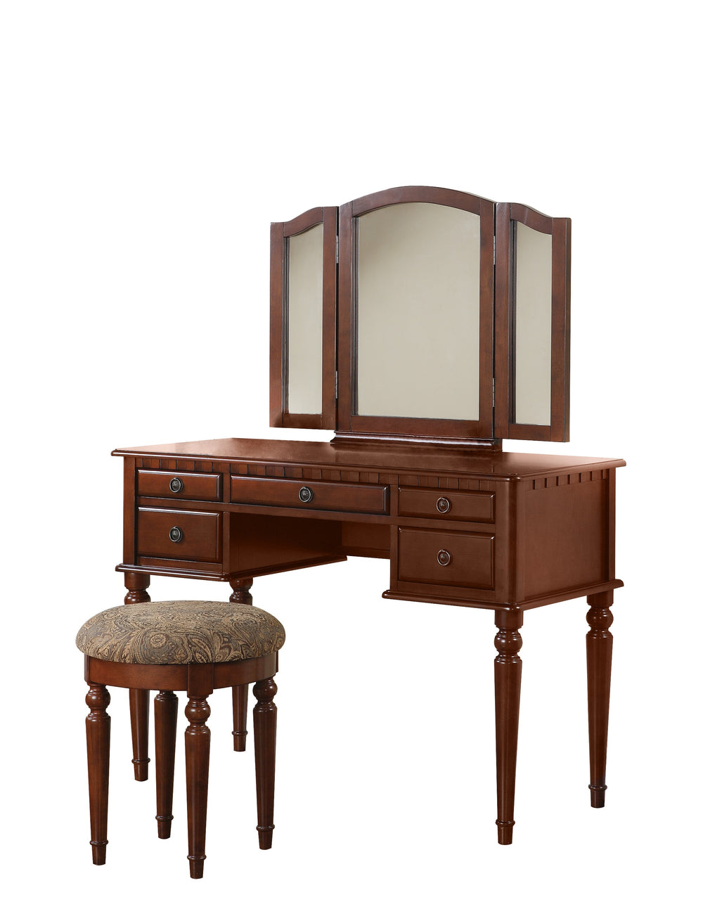 English Elm Bedroom Vanity Set Vintage Hollywood Champagne Finish Foldable Mirror Stool Drawer Storage Glamour HS00F4071-ID-AHD