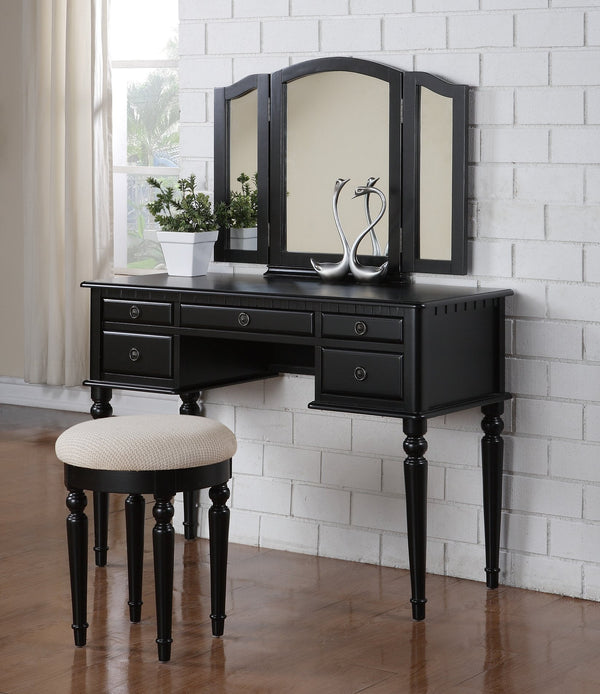 English Elm Bedroom Vanity Set with Foldable Mirror and Stool, Champagne Finish, Classic Hollywood Glam Design, Storage Drawer Black 48 L x 24 W x 18 H HS00F4072-ID-AHD