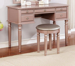 English Elm Bedroom Rose Gold Vanity Set with Foldable Triple Mirror, Plush Stool & 5 Drawers for Luxury Storage HS00F4060-ID-AHD