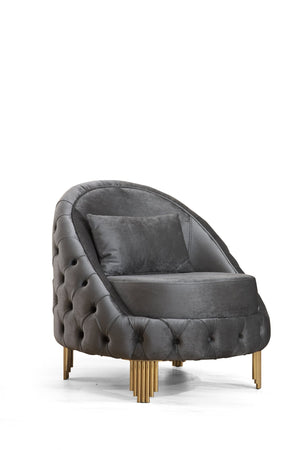 English Elm Chair Luxurious Grey Tufted Velvet Accent with Button Tufting, Coil Spring Seat & Accent Pillows 698781389249