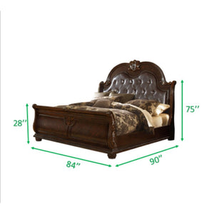 English Elm Traditional Roma 5-Piece King Bedroom Set in Dark Walnut — Button-Tufted Headboard, Marble Top Nightstand, 11-Drawer Dresser with Beveled Mirror B009S01257