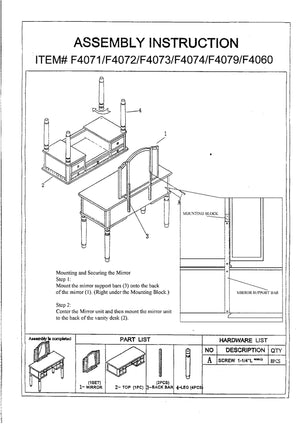 English Elm Bedroom Vanity Set with Foldable Mirror and Stool, Champagne Finish, Classic Hollywood Glam Design, Storage Drawer Silver 48 L x 24 W x 18 H HS00F4079-ID-AHD