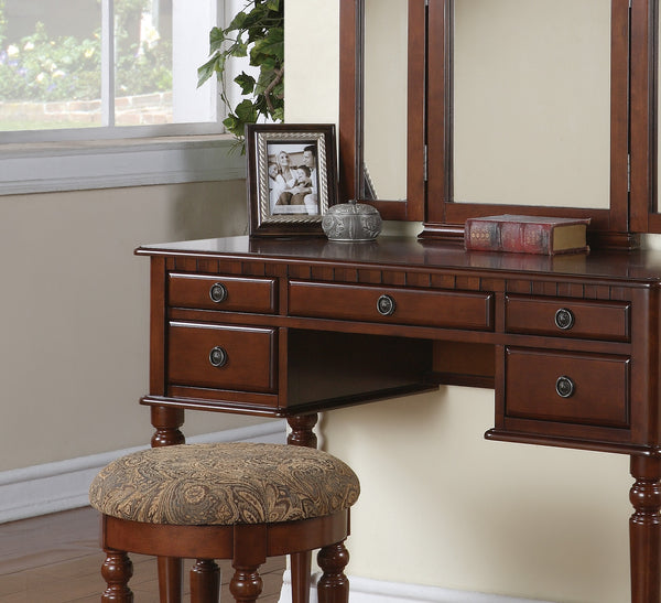 English Elm Bedroom Vanity Set Vintage Hollywood Champagne Finish Foldable Mirror Stool Drawer Storage Glamour HS00F4071-ID-AHD