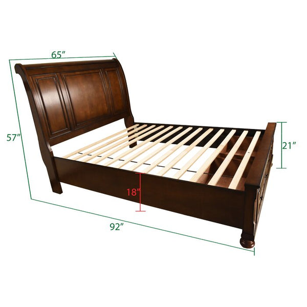 English Elm Baltimore Queen 4-Piece Bedroom Set in Transitional Dark Walnut — Storage Footboard, 7-Drawer Dresser, Mirror, Nightstand 808857634122