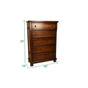 English Elm Baltimore Transitional Dark Walnut 5-Pc Storage Bedroom Set — 7-Drawer Dresser, Mirror, Nightstand, Chest (Durable, Felt/Cedar-Lined) 808857580894
