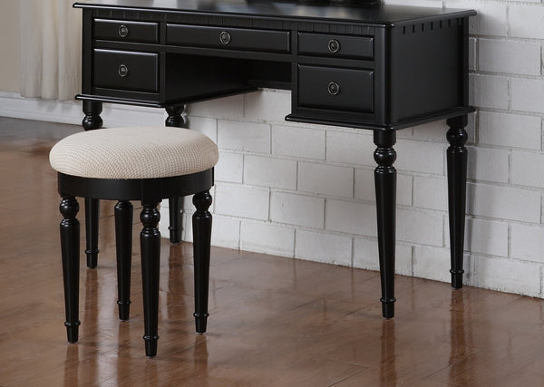 English Elm Bedroom Vanity Set with Foldable Mirror and Stool, Champagne Finish, Classic Hollywood Glam Design, Storage Drawer Black 48 L x 24 W x 18 H HS00F4072-ID-AHD