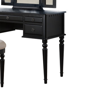 English Elm Bedroom Vanity Set with Foldable Mirror and Stool, Champagne Finish, Classic Hollywood Glam Design, Storage Drawer Black 48 L x 24 W x 18 H HS00F4072-ID-AHD