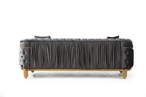 English Elm VANESSA Glam 3PC Living Room Set in Grey Velvet with Gold-Plated Legs, Tufted Waterfall Design Elegance B009S01942