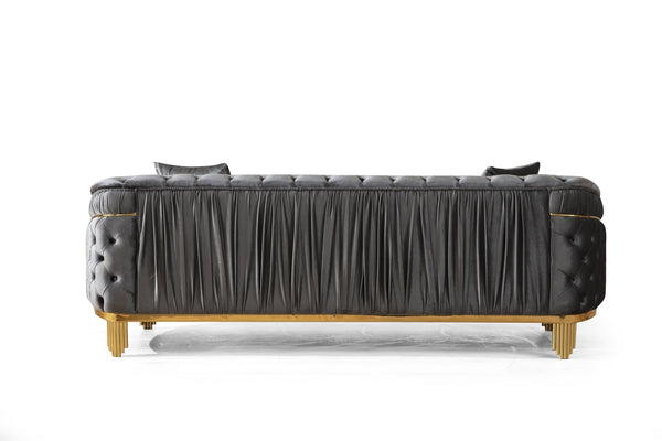 English Elm VANESSA Glam 3PC Living Room Set in Grey Velvet with Gold-Plated Legs, Tufted Waterfall Design Elegance B009S01942