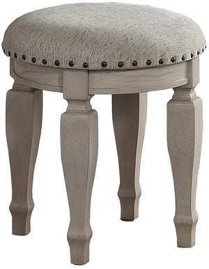 English Elm Bedroom Classic Vanity Set with Carved Mirror, Upholstered Stool & Drawers — Vintage Chic Finish HS00F4010-ID-AHD