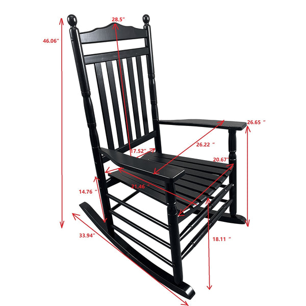 English Elm Balcony Classic Black Wooden Rocking Chair For Porch Relaxation - Sturdy, Comfortable Design W49540382