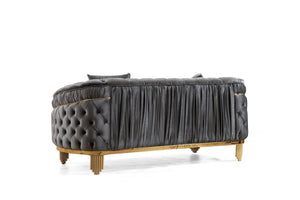 English Elm Vanessa Grey Velvet Loveseat with Gold Waterfall Legs, Button-Tufted, Coil Springs & 2 Pillows 698781499122