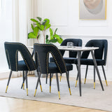 English Elm ,Akoya Collection Modern Contemporary Velvet Upholstered Dining Chair With Nailheads and Gold Tipped Black Metal Legs,Black,Set Of 2