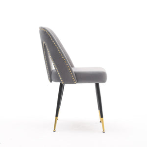 A&A Velvet Upholstered Dining Chair With Nailhead Trim And Gold-Tipped Metal Legs, Modern Set