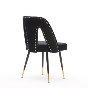 A&A Velvet Upholstered Dining Chair With Nailhead Trim And Gold-Tipped Metal Legs, Modern Set