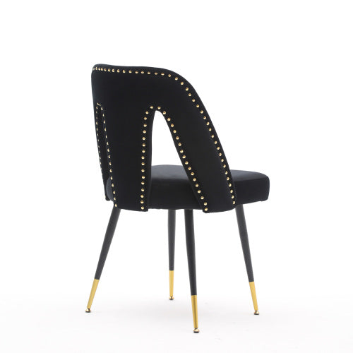 A&A Velvet Upholstered Dining Chair With Nailhead Trim And Gold-Tipped Metal Legs, Modern Set