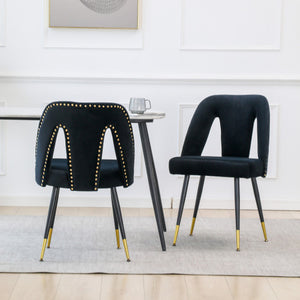 A&A Velvet Upholstered Dining Chair With Nailhead Trim And Gold-Tipped Metal Legs, Modern Set