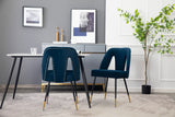 English Elm ,Akoya Collection Modern | Contemporary Velvet Upholstered Dining Chair With Nailheads and Gold Tipped Black Metal Legs,Blue,Set Of 2