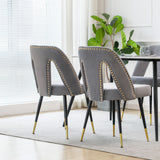 English Elm ,Akoya Collection Modern | Contemporary Velvet Upholstered Dining Chair With Nailheads and Gold Tipped Black Metal Legs, Gray，Set Of 2