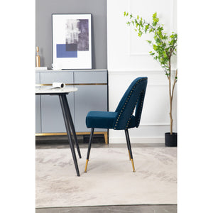 A&A Velvet Upholstered Dining Chair With Nailhead Trim And Gold-Tipped Metal Legs, Modern Set