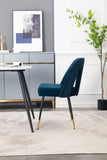 English Elm ,Akoya Collection Modern | Contemporary Velvet Upholstered Dining Chair With Nailheads and Gold Tipped Black Metal Legs,Blue,Set Of 2