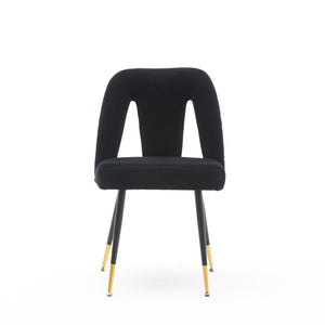 English Elm ,Akoya Collection Modern Contemporary Velvet Upholstered Dining Chair With Nailheads and Gold Tipped Black Metal Legs,Black,Set Of 2