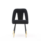 Modern Velvet Upholstered Dining Chairs with Nailheads, Black/Gold, Set of 2