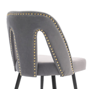 A&A Velvet Upholstered Dining Chair With Nailhead Trim And Gold-Tipped Metal Legs, Modern Set