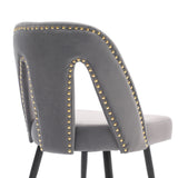 English Elm ,Akoya Collection Modern | Contemporary Velvet Upholstered Dining Chair With Nailheads and Gold Tipped Black Metal Legs, Gray，Set Of 2