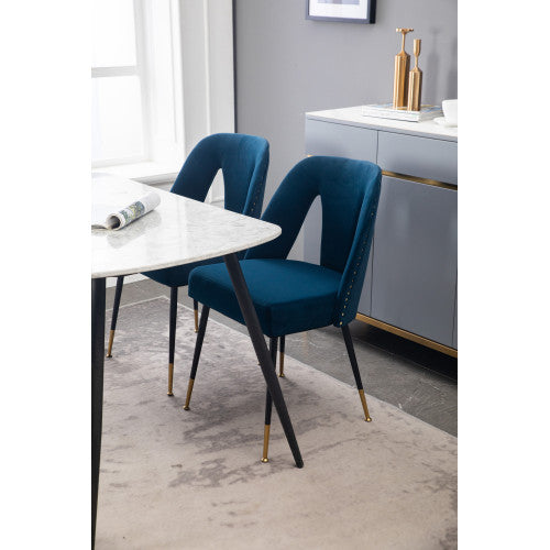 English Elm A&A Velvet Upholstered Dining Chair with Nailhead Trim and Gold-Tipped Metal Legs, Modern Set Black W114340430