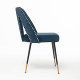 English Elm ,Akoya Collection Modern | Contemporary Velvet Upholstered Dining Chair With Nailheads and Gold Tipped Black Metal Legs,Blue,Set Of 2