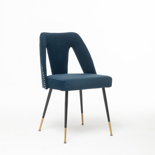 A&A Velvet Upholstered Dining Chair With Nailhead Trim And Gold-Tipped Metal Legs, Modern Set